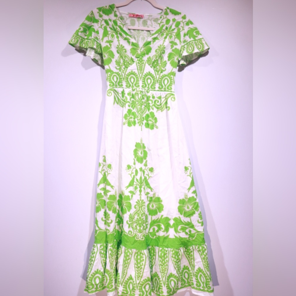 101 IDEES Green Floral Dress